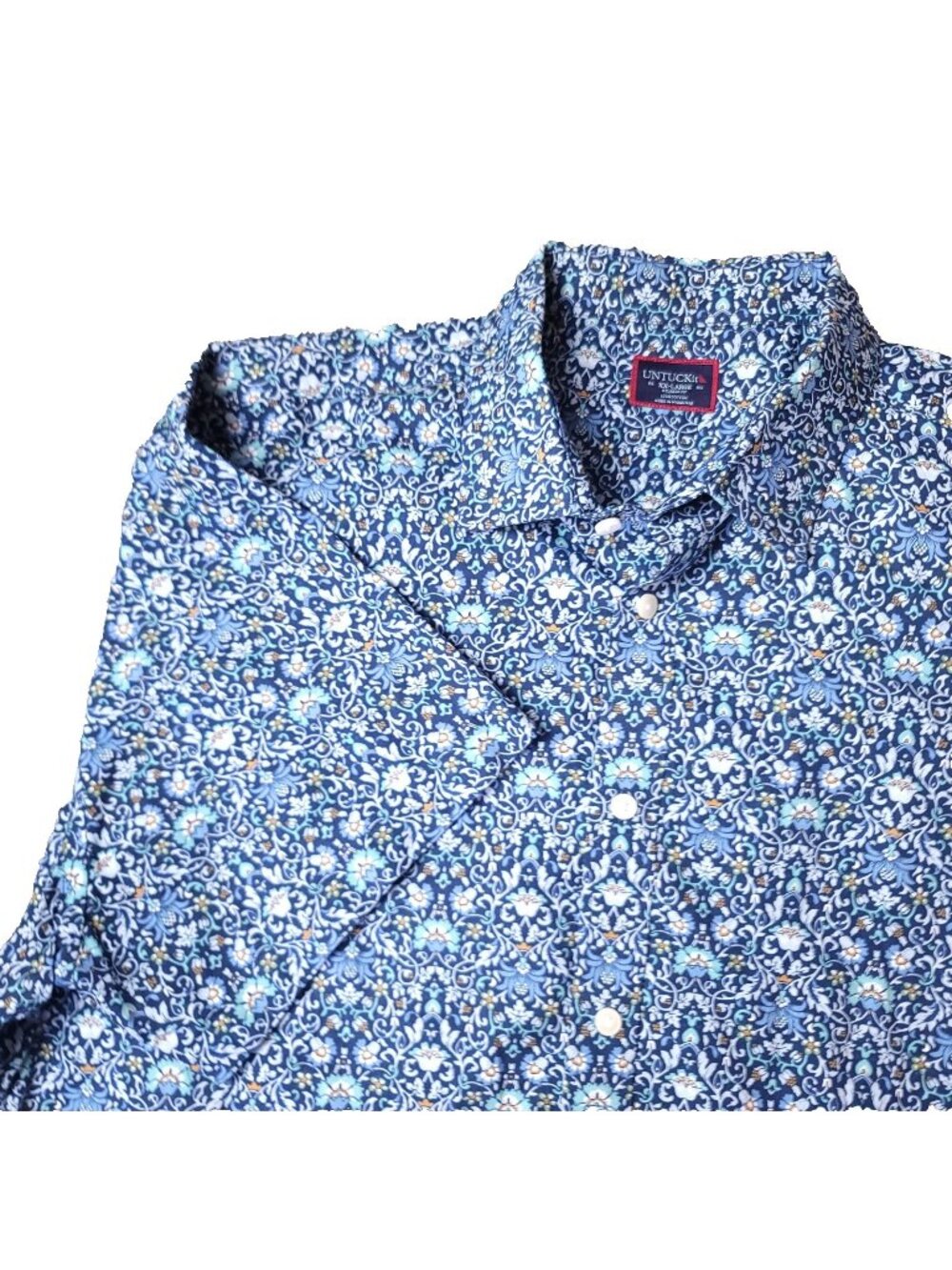 UNTUCKIT Alverdi Shirt Mens 2XL Relaxed Fit Button Short Sleeve Blue Cotton